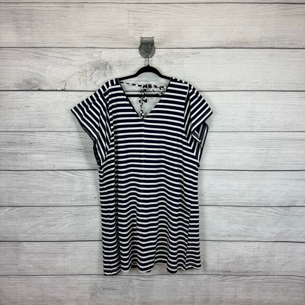 Free Assembly Plus Size Blue White Striped Short Sleeve Mini Dress Size XXXL
